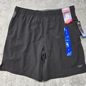 Speedo Tech Volley Athletic Shorts Mens LG 34-36 Black Comfort Liner‎ UPF 50+